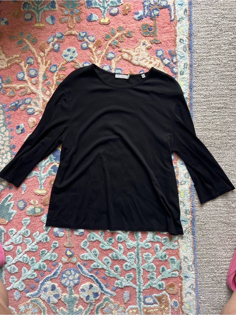 Vince Black 3/4-Sleeve Round-Neck Top